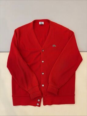 Lacoste Men's Red Button-Up V-Neck Cardigan